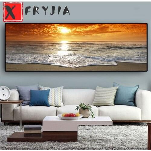 Sunsets Natural Sea Beach Landscape DIY 5d full round diamond painting Panorama Scandinavian Wall Art Picture for Living Room