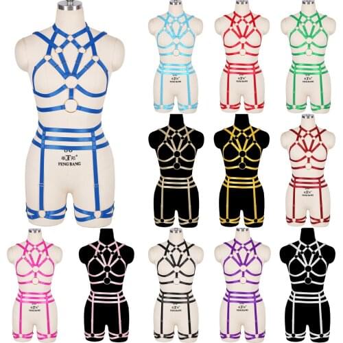 Dance Rave Full Strappy Harness Set Hollow Out Women Body Cross Cage Bra Cupless Elastic Adjust Lingerie Fetish Goth Plus Size