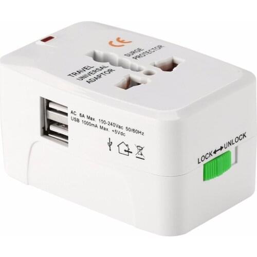 All in One Universal global International Adapter with 2 USB Port World Travel AC Power wall Charger Adaptor AU US UK EU Plug 50