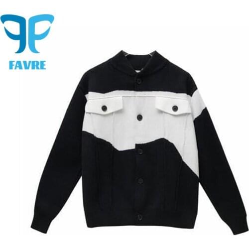 FAVRE Knitted Sweaters Cardigan Men Women Spring Ripped Stitching Sweater Korean Style Loose-Fitting Outer Casual Jacket