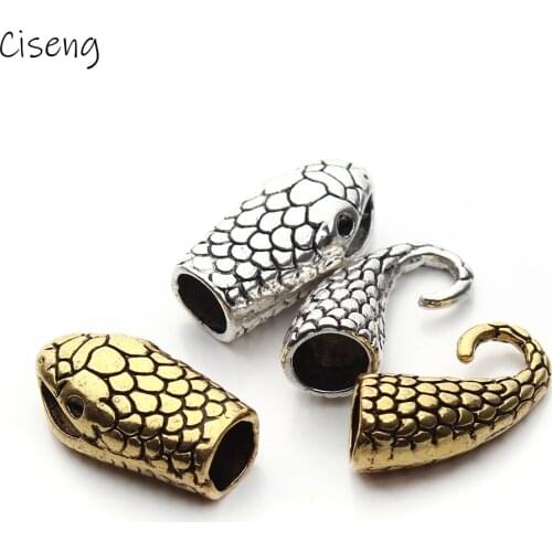 10pcs/Lot Alloy Gold/Silver Color Fish Shape Snake Connector Clasps End Caps Fit 7mm Bracelet Leather Cord DIY Bracelets Making