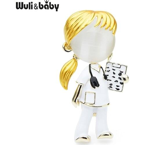 Wuli&baby New Opal Enamel Doctor Nurse Brooches Women Hospital Office Brooch Pins Gifts