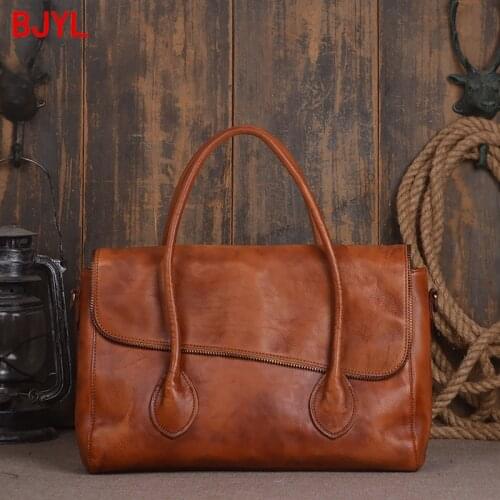 New Style Vegetable Tanning Cowhide Womens Handbag Hand-rub Color Shoulder Bag Leather Messenger Bags