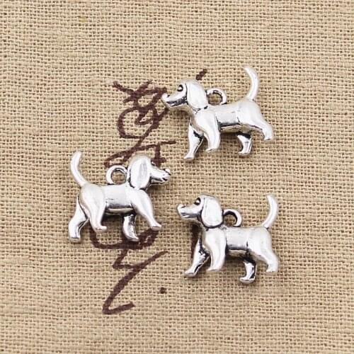 15pcs Charms Lovely Dog 13x17mm Antique Silver Color Plated Pendants Making DIY Handmade Tibetan Silver Color Jewelry