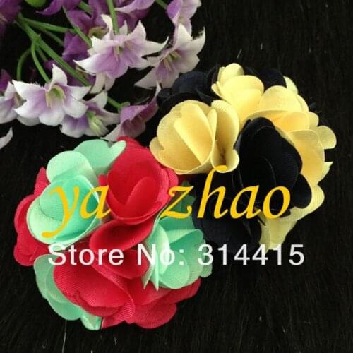 2" mixed colors Satin silk rosette Flowers for headband, clothing, dress, shoes, 100pcs/lot, mixed 12 colors, free shipping