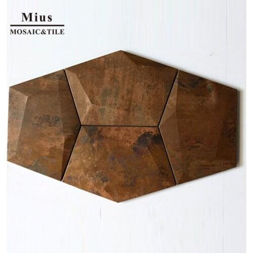 3D hexagonal copper metal mosaic tile for home decoration