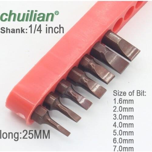 7Pcs 25mm Slotted Screwdrivers Bits 1.6mm-7mm S2 alloy steel Magnetic Flat Head Slotted Tip Screwdrivers Bits 1/4 Inch Hex Shank