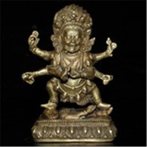 Bronze Six-arm Mahagala Buddha Statue Dahetian Goddess of Wealth Buddha Statue Nepal Mizong Ornaments Tibetan Home Jewelry