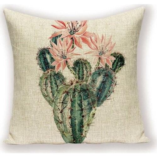 Green Cactus Cushion Cover Flower Throw Pillows Case Cushion Tropical Linen Decoration Living Room Home Pillow Decor Couch Cases