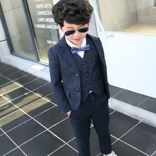 Flower Boys Jacket Vest Pants 3PCS Wedding Suit Gentleman Children Birthday Ceremony Performance Dress Kids Blazer Clothing Set