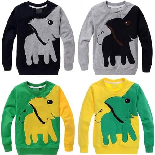 Kids Boys T-Shirt 2021 Spring Autumn New Cartoon Elephant Long-Sleeved Top Baby Candy Color Sweatshirt 3-7 Years Chlid Clothes