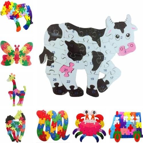 Childrens Cartoon Building Puzzles to Insert Toys, Animal Puzzles, Educational Toys, English Alphanumeric Puzzle Gifts P202