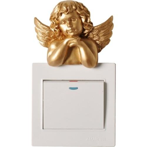 Home Switch Wall Light Socket Stickers Resin Angel Figurine Wall Decor Socket Switch Sticker Home Decoration Hanging Craft