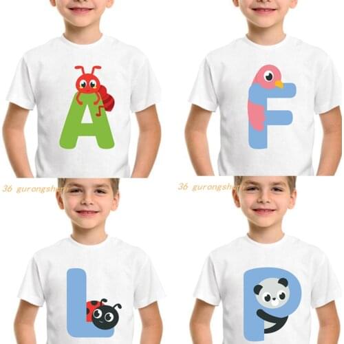 Children Clothing Boy T Shirt for Girl Tops Tshirt Animal A F L P N Letter Graphic Tee Kids Clothes Girls 8 To 12 Boys T Shirts