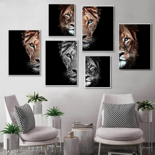 African Wild Lion and Lioness Family Art Paintings Print on Canvas Art Posters and Prints Animals Lions Art Pictures Cuadros