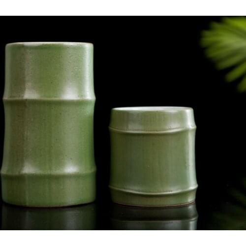 Jingdezhen Handmade Ceramic Bamboo Design Teacup Creative Simple Water Mug Retro Office Filter Tea Cup with Handle and Lid