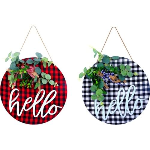 Plaid Door Welcome Sign Hanging Wreath Pendant Craft Decoration Artificial Flower Christmas Shop And Home Window Carefully