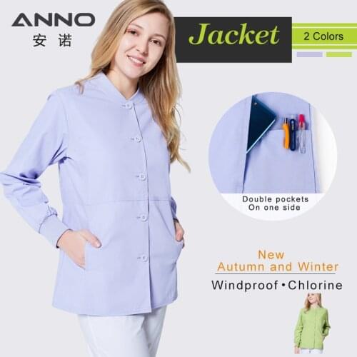 ANNO Long Sleeves Scrubs Jacket Outfit Nurse Unifrom Out Coat Doctor Shirt Out Wear Women Men Nursing Top Hospital Clothing