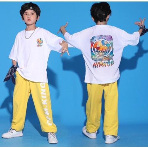 2021 Summer Loose Short Sleeved Hiphop Pants Boys Jazz Moder Dance Clothes Girls Ballroom Hip Hop Clothes Stage Outfits DQS7306
