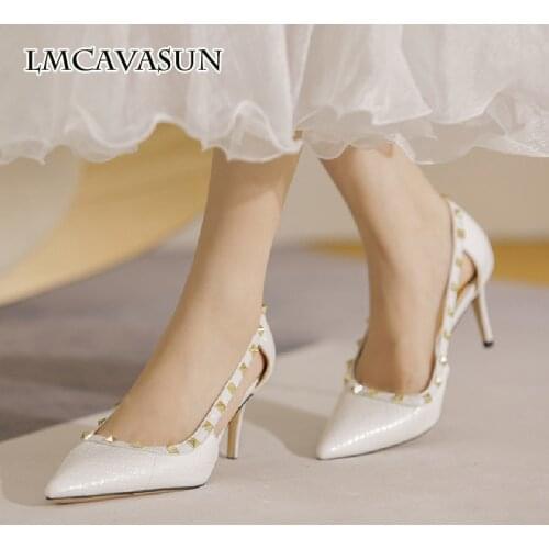 LMCAVASUN Baotou hollow sandals 2021 new womens summer high heels shopping malls with European and American rivet single shoes