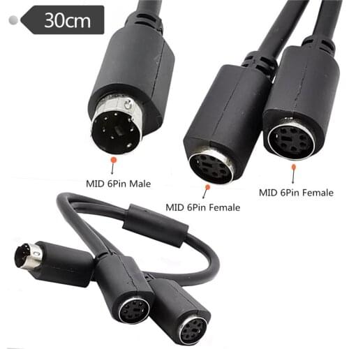 Mini DIN 6-Pin Splitter Y Adapter Cable 6 Pin PS/2 PS2 Data Cable 0.3m