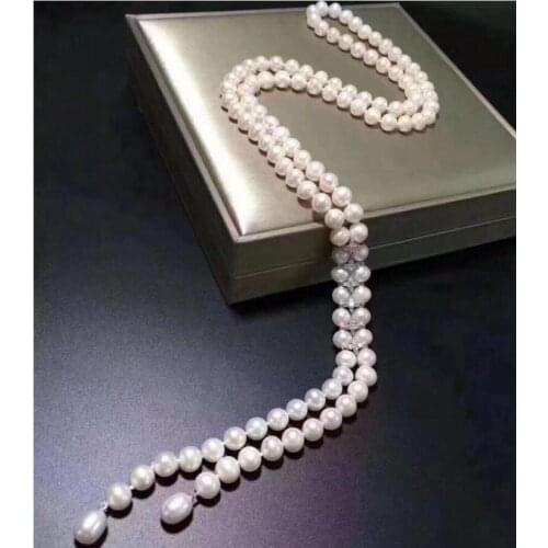 Fashion jewelry noble jewelry long 9-10mm Freshwater white pearl necklace