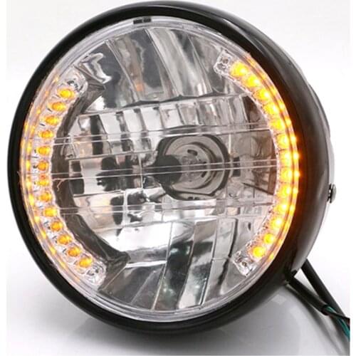 Motorbike High Low Beam Headlight Motor Refit Turn Signal Light DC 12V ABS Bright Head Lamp Motorcycle Front Round Headlights