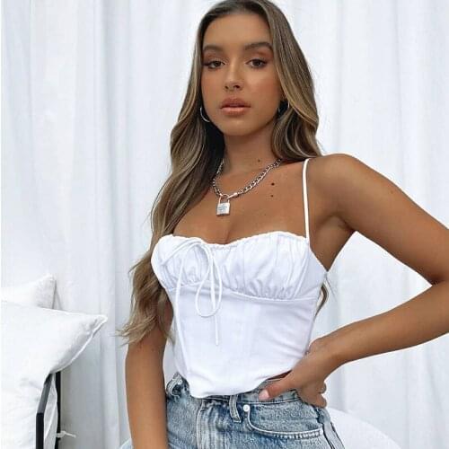 Musuos Summer Camis Tube Tops Women Ladies Tie Sling Straps Backless Club Camisoles Solid Elastic Ruched Corset Crop Top Street
