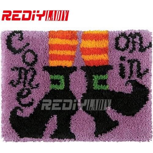 DIY Carpet Rug Latch Hook Kits Acrylic Yarn Embroidery Floor Mat Come on In Pre-Printed Canvas Wall Hanging Modern Art Crafts