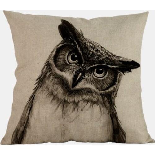 Owl Vintage Animal Cushion Cover Pillow Case Sketch Painting Cotton Linen Throw Pillows Cover Cute Home Decoration Sofa Gifts
