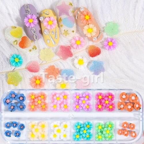 New arrival 60PCS fake nails accessories sweet 3D nail art decorations rhinestones flower manicure supplies tool heart star