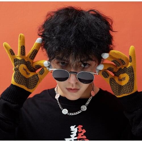 Autumn Winter Woolen Knitted Gloves Mens Outdoor Warmth Touch Screen Fashion Trendy Plus Velvet Thickening Riding and Driving