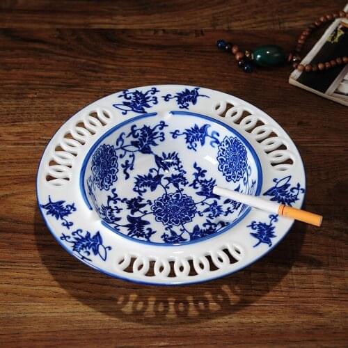20.5cm blue and white porcelain ashtray new style Chinese living room home office creative large ceramic ornaments