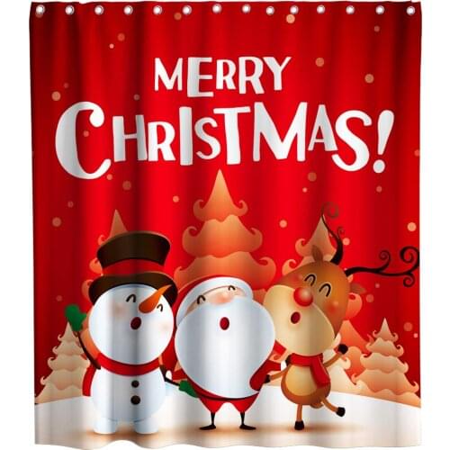 Christmas Santa Rudolph Snowman Theme Fabric Xmas Bathroom Decor