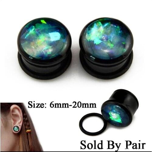 Pair Acrylic Single Flared Ear Tunnel Flesh Plug With O Ring Bling Glitter Crystal Ear Expander Stretcher Piercing Body Jewelry