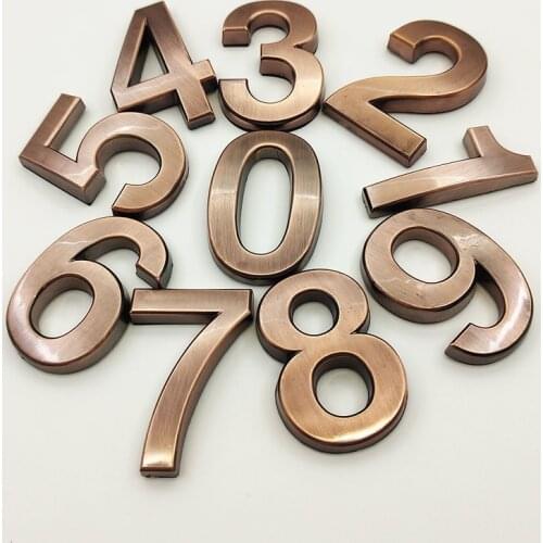 5CM 0-9 Modern House Number Stickers 3D Hotel Apartment Door Number Plastic Red Copper Bronzed Room Number Name Door Plate Label