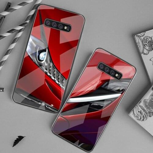Sports car headlights Soft Phone Case Cover Tempered Glass For Samsung S20 Plus S7 S8 S9 S10 Plus Note 8 9 10 Plus