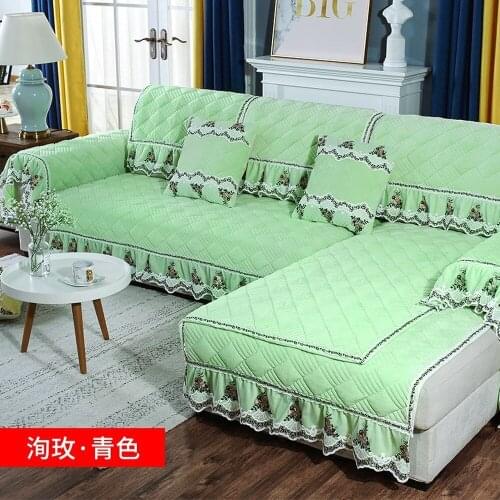Light Green Luxury Thick Plush Sofa Cover Pillowcase Non-slip Cushion Soft Warm Sofa Towel Slipcover Living Room Lace Sofa Set