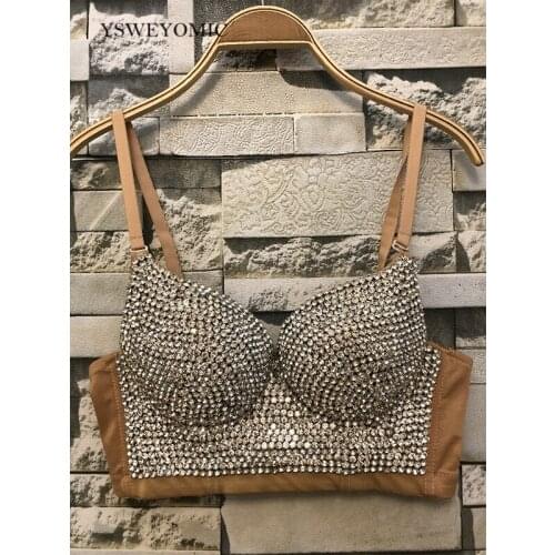 Bra Top 2020 Sparkly Crystal High Quality Flesh color Women Sexy Bra Use on Stage Dance Performance Bralet Top D-003