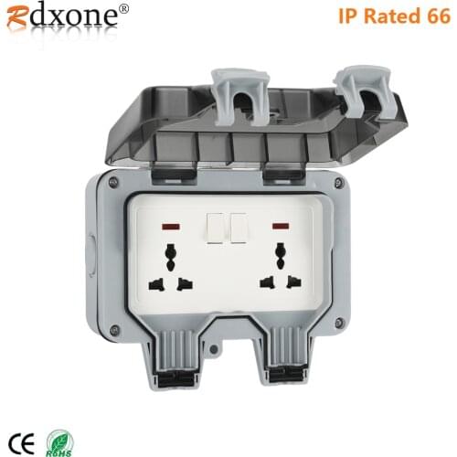 Waterproof Outdoor Socket Wall Electrical Outlets, IP66 Switched Socket Covers,13A Outdoor Wall Weatherproof Plug Socket Box