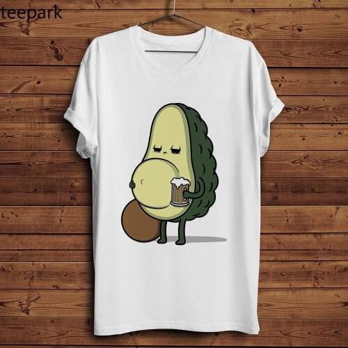 Cute Avocado Beer Belly Funny T Shirt Men Summer New White Short Sleeve Unisex Casual T-shirt Homme