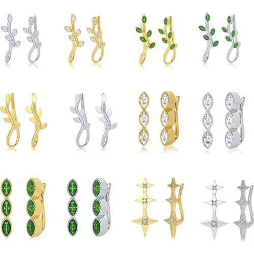 Canner Real 925 Sterling Silver Green Leaf Branch Stud Earring For Women Oval Zircon Luxury Earrings Stud Fine Jewelry Gift