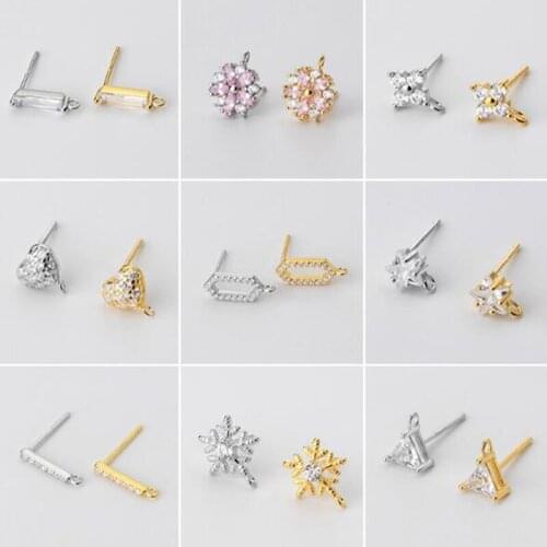 MEETSOFT 925 Sterling Silver Classic Chic Zircon stud Earrings for Women of DIY Semi finished Fine Jewelry Wholesale Accessory