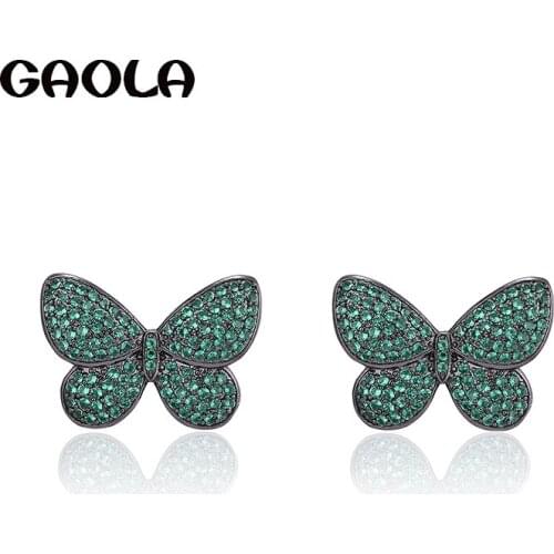 GAOLA Fashion Micro Paved Shining Tiny Green Cubic Zirconia Insect Butterfly Shape Ear Accessories for Girls