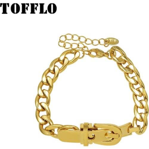 TOFFLO Stainless Steel Exaggerated Watch Buckle Bracelet Womens Thick Chain Hip Hop Bracelet BSE257