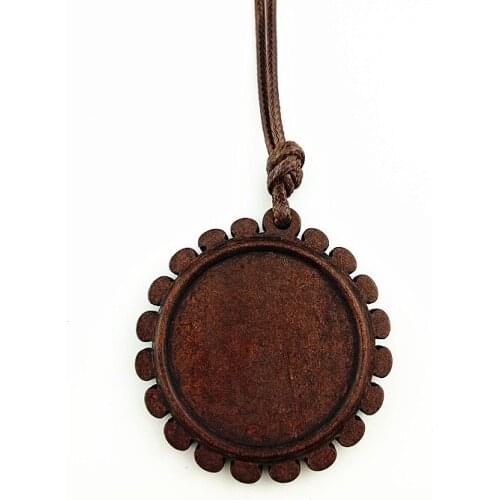 5pcs Dark brown blank wood base settings pendant trays fit dia 30mm cabochon jewelry bezels for DIY necklace making