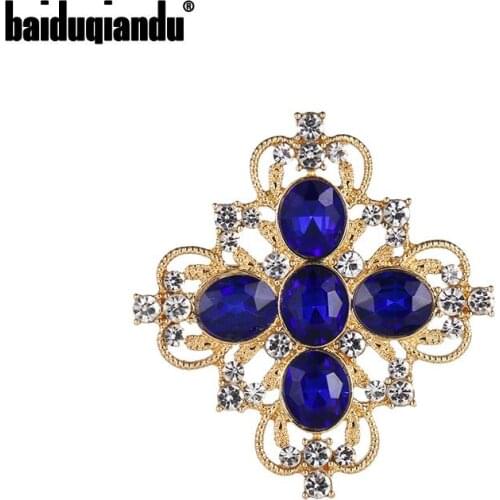 Baiduqiandu 2020 New Arrival Blue Crystal Rhinestones Vintage Style Cross Brooches in Gold Color Plated