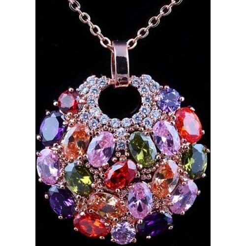 Mona Lisa Style Multicolore Cubic Zircon Crystal Ladys Rose Chain Pendant Necklace For Women