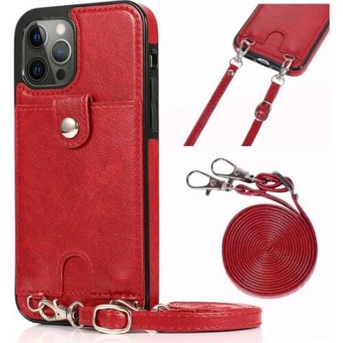 Case for iPhone 12 mini PU Leather Card Slot Lanyard Crossbody Wallet Phone case for iPhone 12 12 Pro Max Shoulder Strap Cover