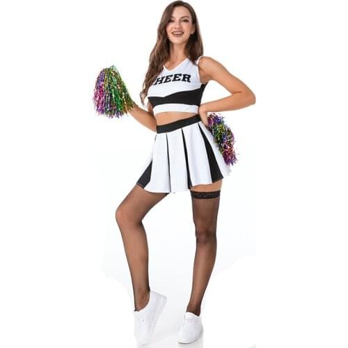 Black White Woman Halloween Cheerleaders Cheering Squad Uniforms Costume Female Football Girl Baby Cosplay Role Play Party Dress